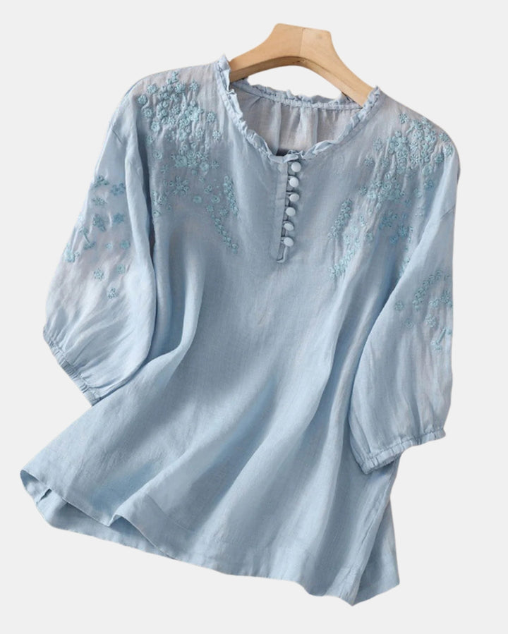 Elyndora | Embroidered Button Front Blouse