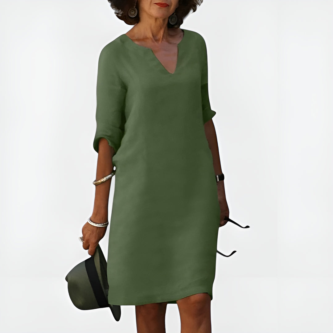 Elynora | Relaxed V-Neck Midi Dress