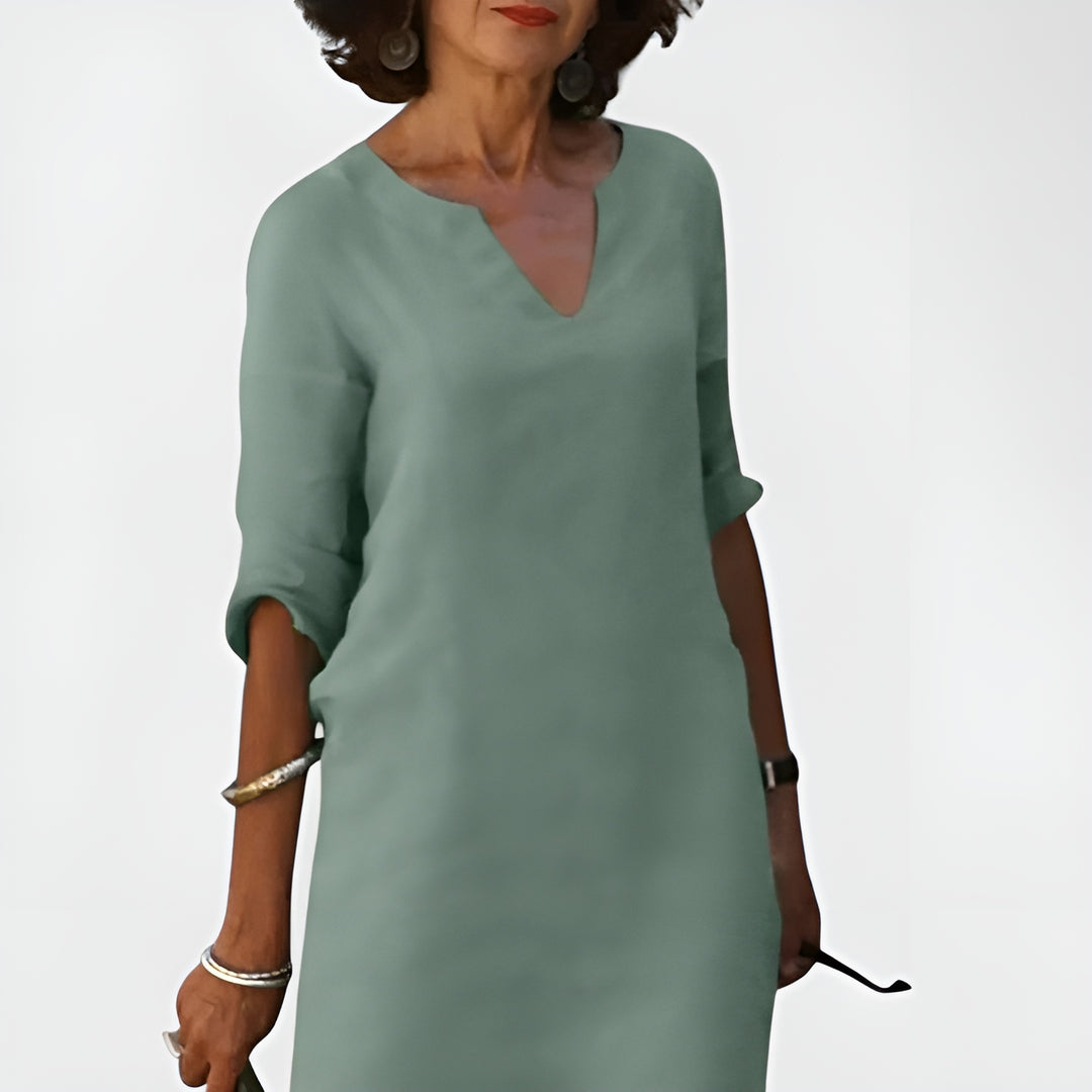 Elynora | Relaxed V-Neck Midi Dress
