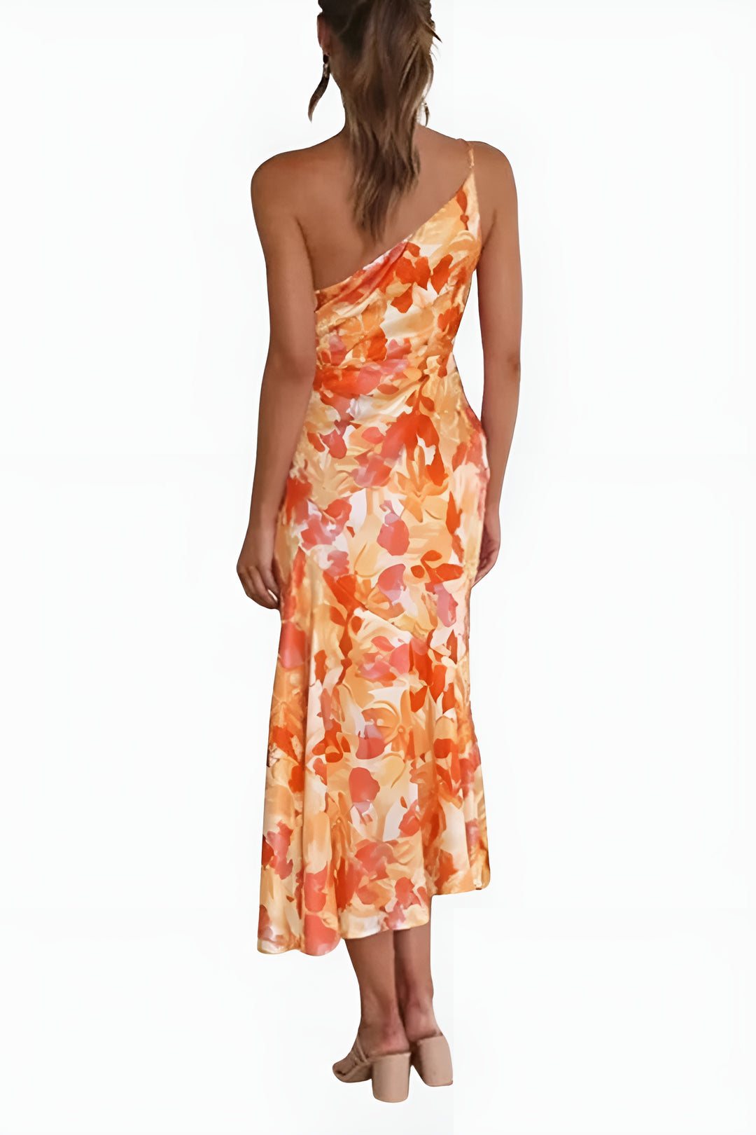 Elynvessa | Elegant One-Shoulder Floral Midi Dress