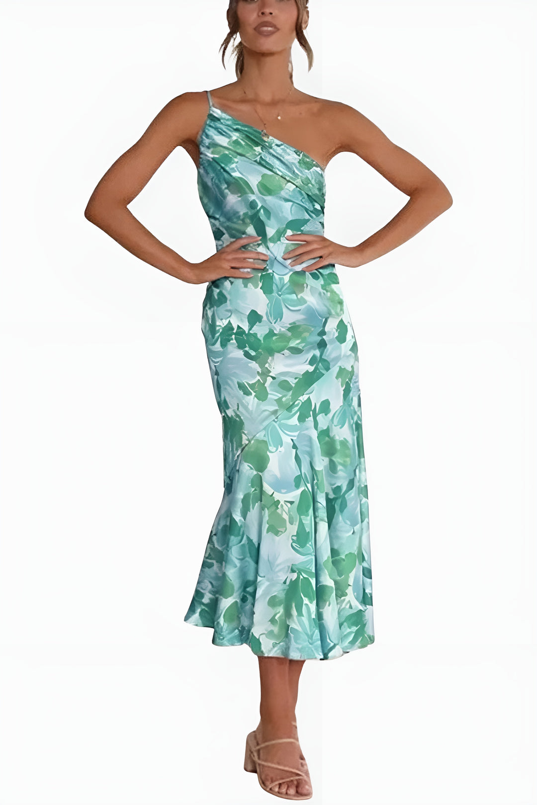 Elynvessa | Elegant One-Shoulder Floral Midi Dress