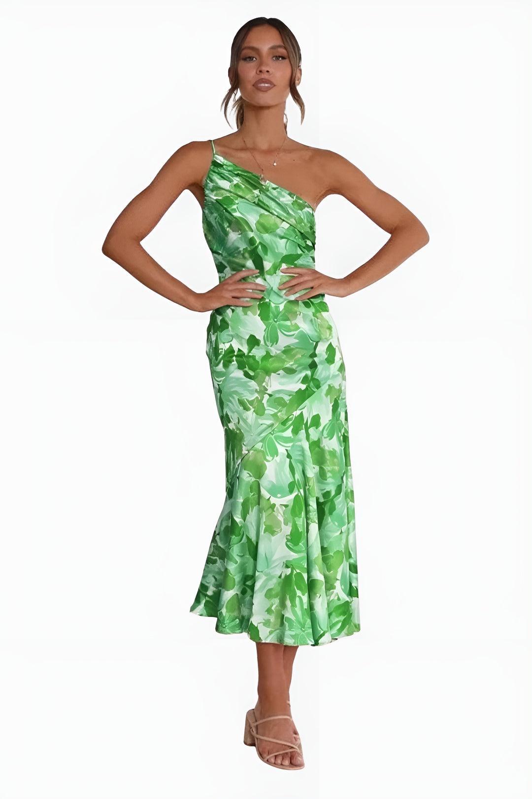 Elynvessa | Elegant One-Shoulder Floral Midi Dress
