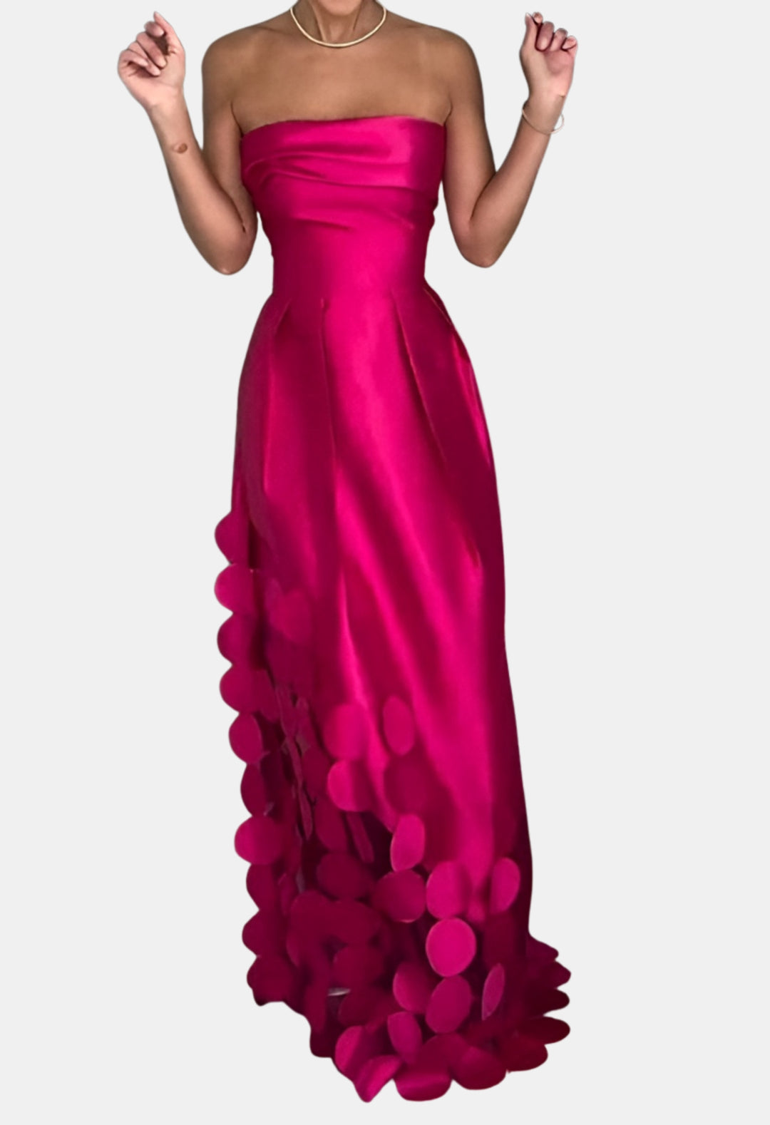 Elyzaria | Wedding Guest Strapless Maxi Dress with Appliqué Hem