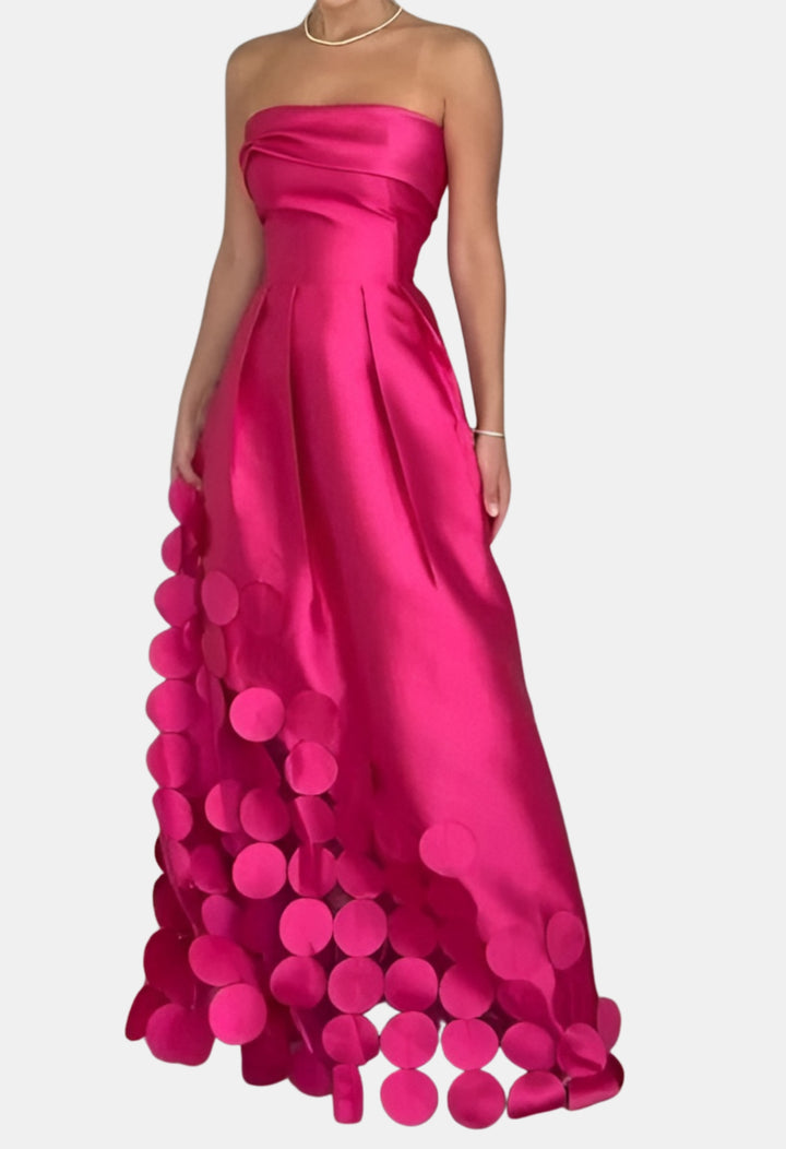 Elyzaria | Wedding Guest Strapless Maxi Dress with Appliqué Hem