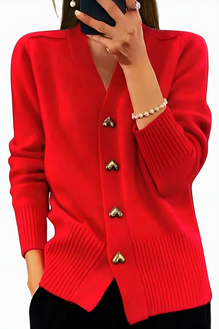 Ensley | V Neck Cardigan with Heart Button Detail