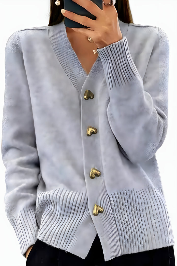 Ensley | V Neck Cardigan with Heart Button Detail