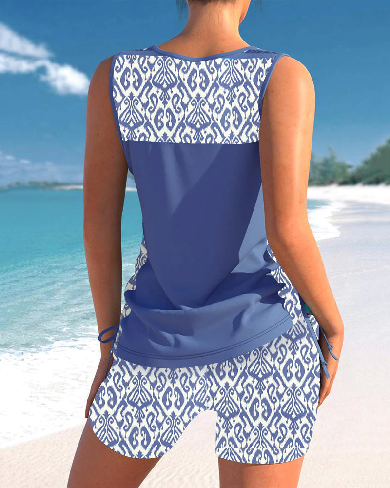Erin | Criss Cross Tankini Set with Printed Shorts