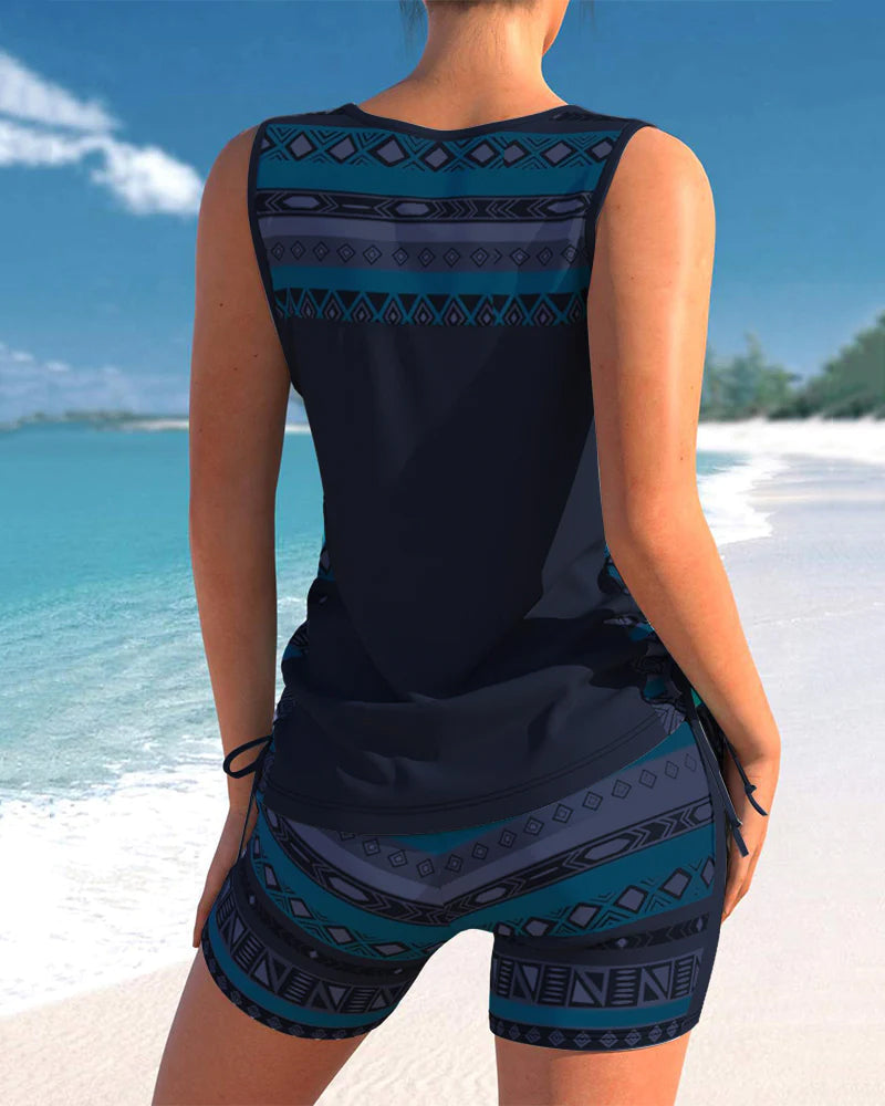 Erin | Criss Cross Tankini Set with Printed Shorts
