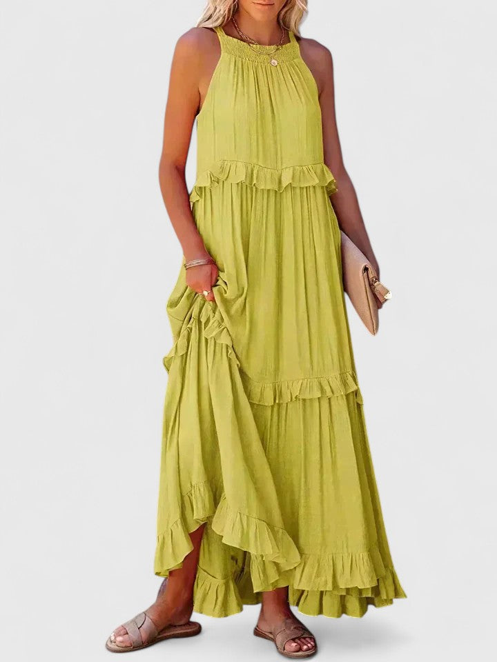 Eryndra | Tiered Ruffle Maxi Dress with Smocked Neckline