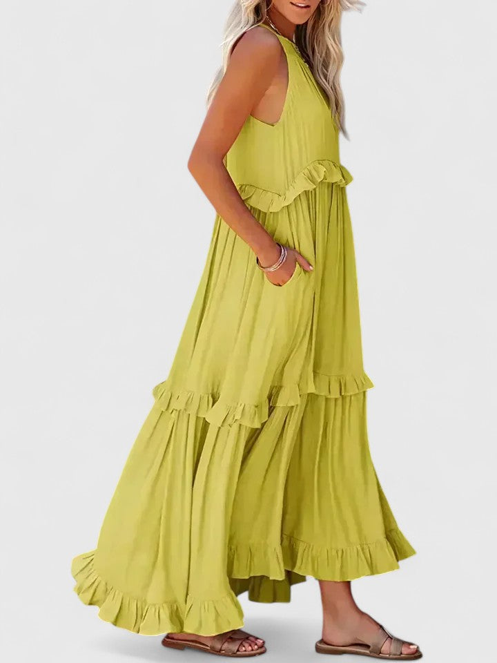 Eryndra | Tiered Ruffle Maxi Dress with Smocked Neckline
