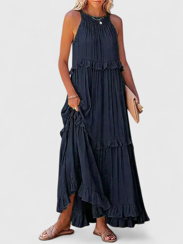 Eryndra | Tiered Ruffle Maxi Dress with Smocked Neckline