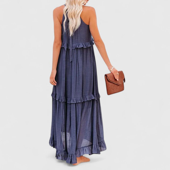 Eryndra | Tiered Ruffle Maxi Dress with Smocked Neckline