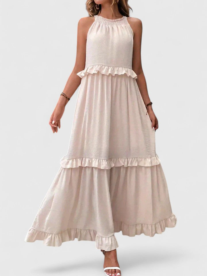 Eryndra | Tiered Ruffle Maxi Dress with Smocked Neckline