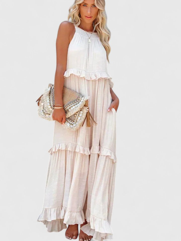 Eryndra | Tiered Ruffle Maxi Dress with Smocked Neckline