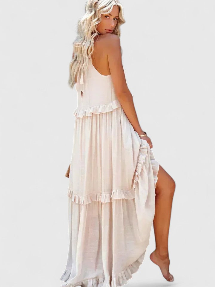 Eryndra | Tiered Ruffle Maxi Dress with Smocked Neckline