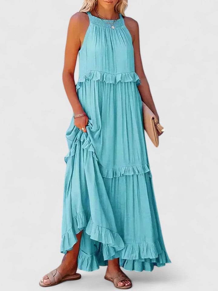 Eryndra | Tiered Ruffle Maxi Dress with Smocked Neckline