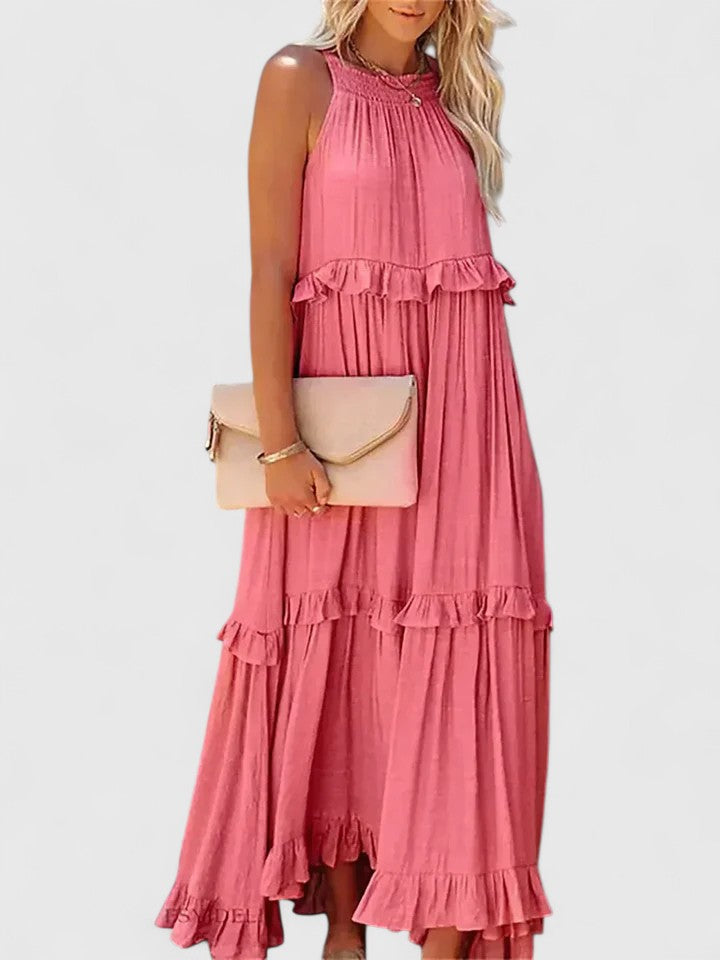 Eryndra | Tiered Ruffle Maxi Dress with Smocked Neckline