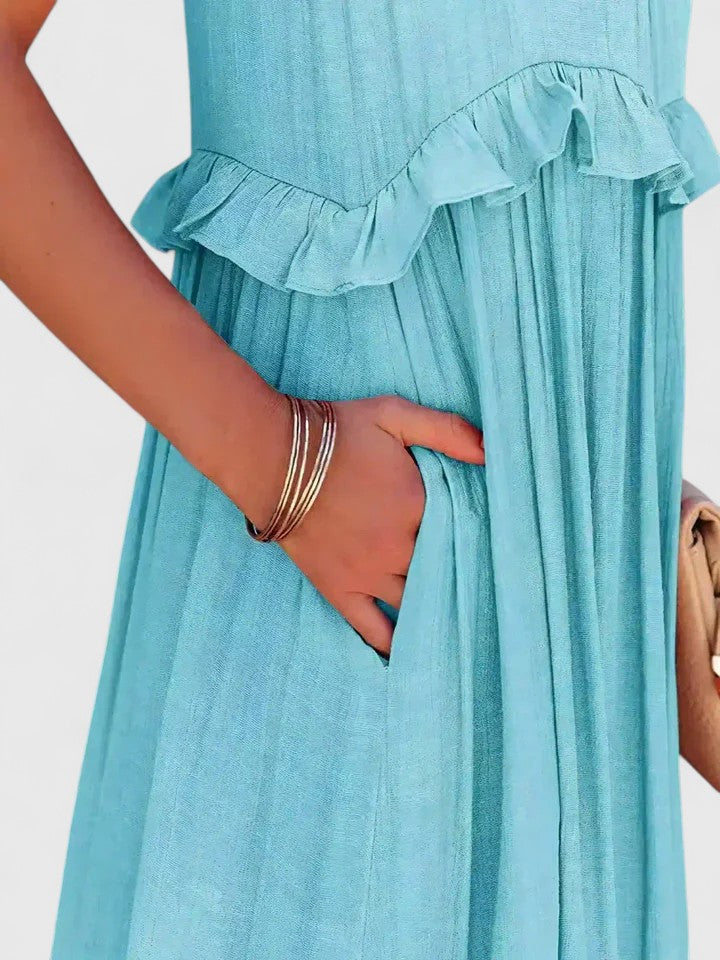 Eryndra | Tiered Ruffle Maxi Dress with Smocked Neckline