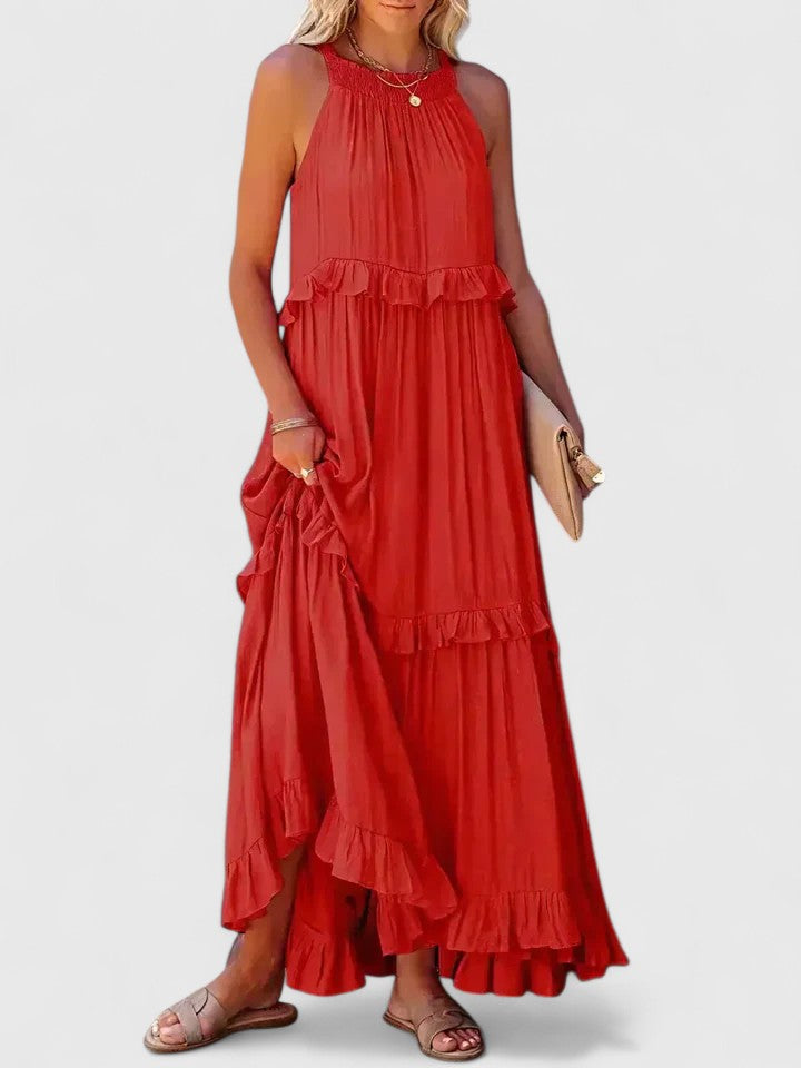 Eryndra | Tiered Ruffle Maxi Dress with Smocked Neckline
