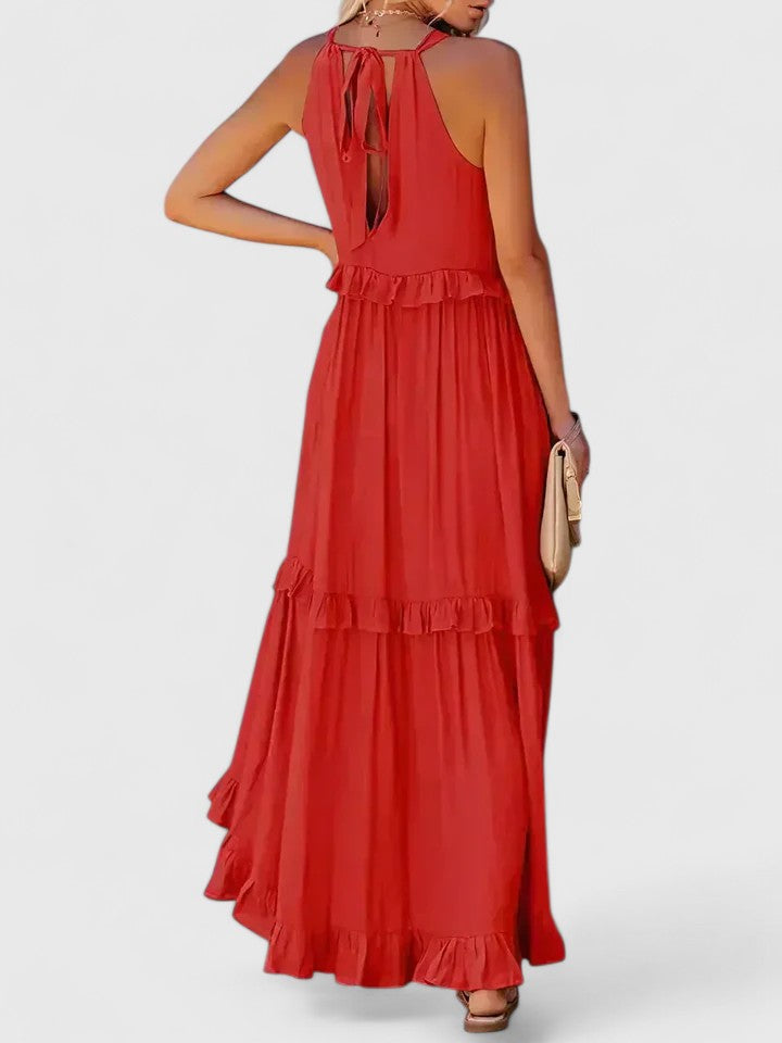 Eryndra | Tiered Ruffle Maxi Dress with Smocked Neckline
