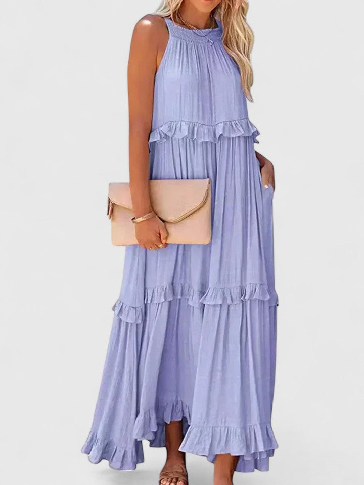Eryndra | Tiered Ruffle Maxi Dress with Smocked Neckline