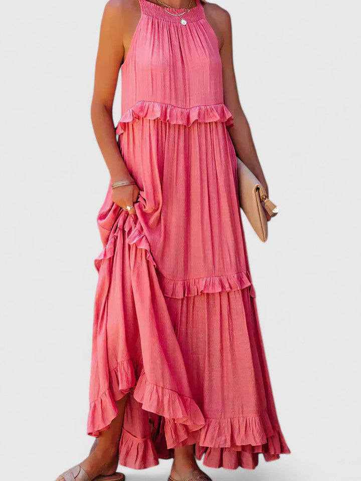Eryndra | Tiered Ruffle Maxi Dress with Smocked Neckline