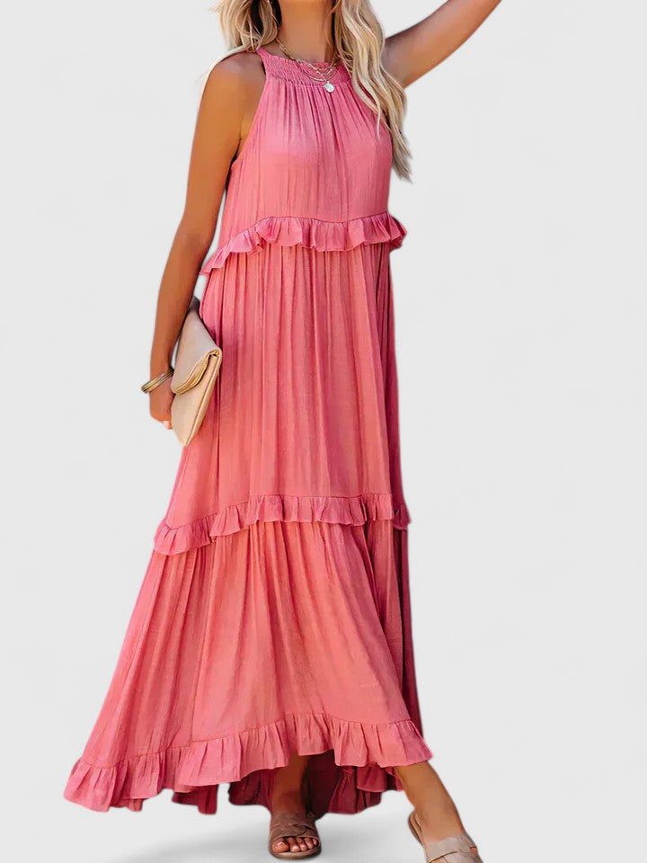 Eryndra | Tiered Ruffle Maxi Dress with Smocked Neckline