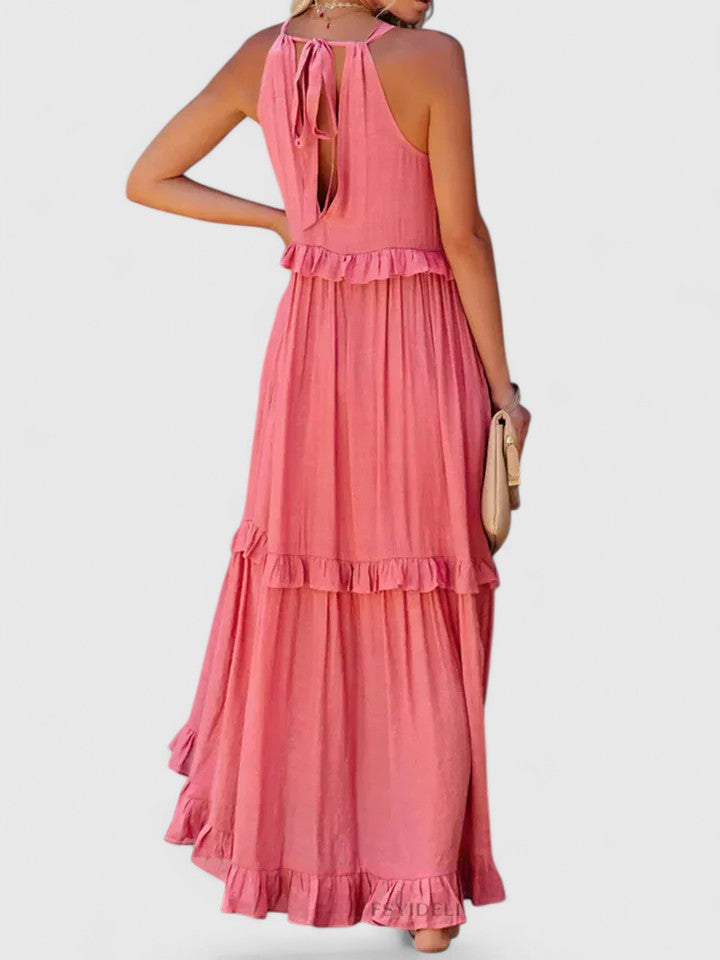 Eryndra | Tiered Ruffle Maxi Dress with Smocked Neckline