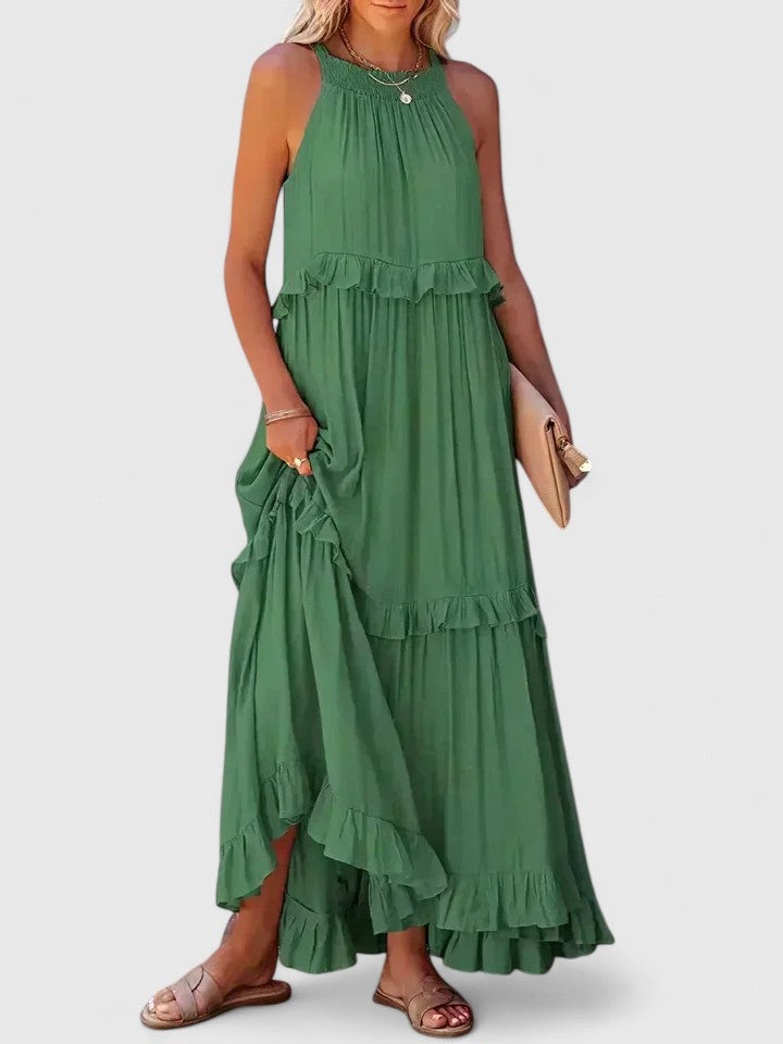 Eryndra | Tiered Ruffle Maxi Dress with Smocked Neckline
