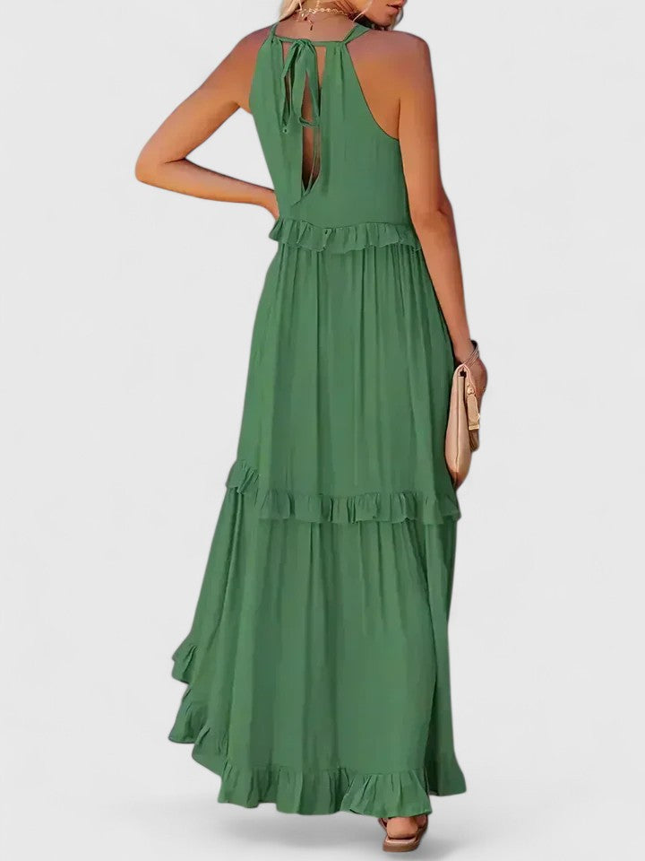 Eryndra | Tiered Ruffle Maxi Dress with Smocked Neckline