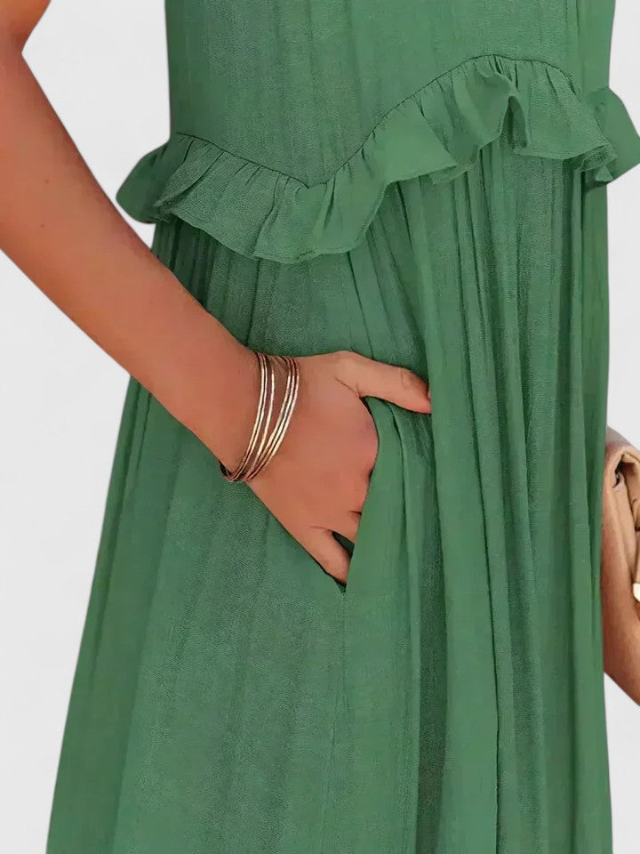 Eryndra | Tiered Ruffle Maxi Dress with Smocked Neckline