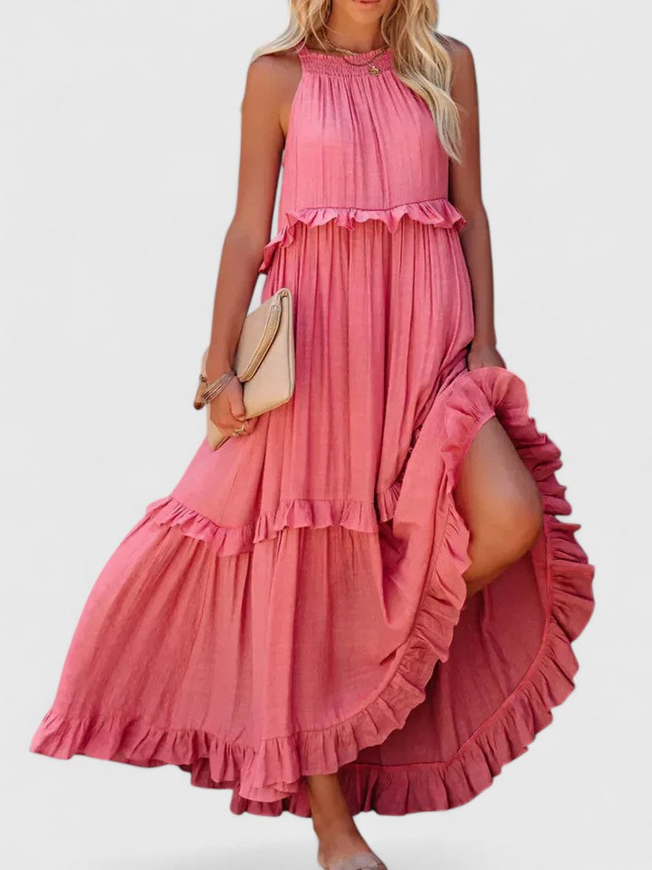Eryndra | Tiered Ruffle Maxi Dress with Smocked Neckline