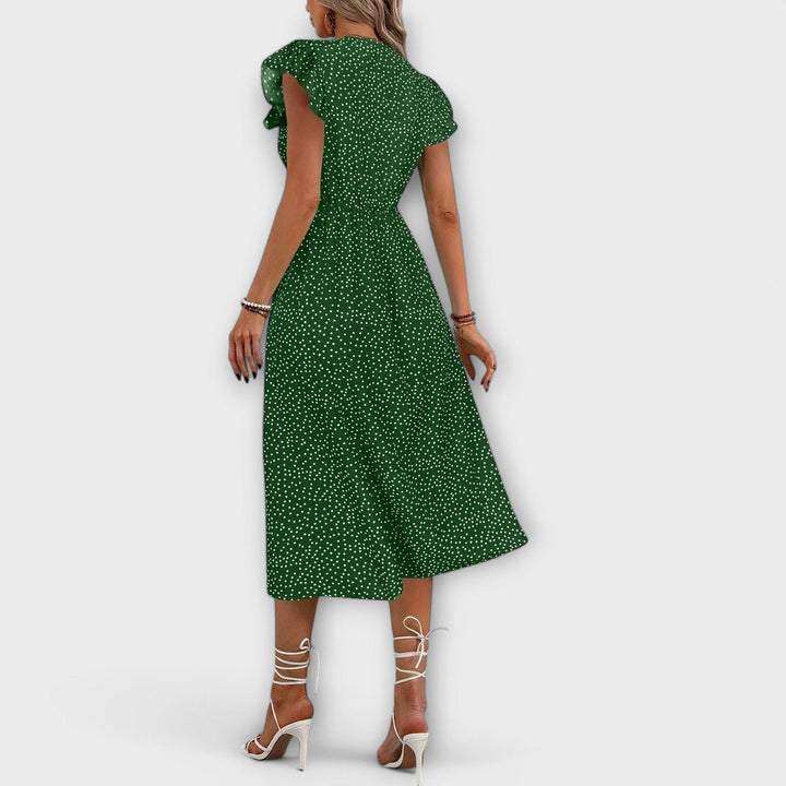 Eryvessa | Polka Dot Midi Dress with Button Front