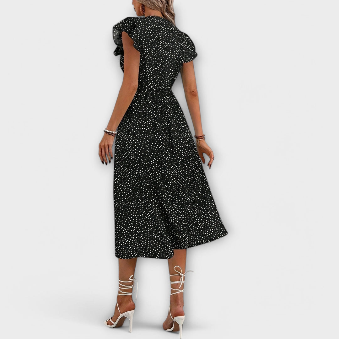 Eryvessa | Polka Dot Midi Dress with Button Front