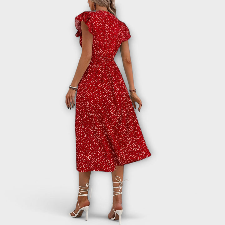 Eryvessa | Polka Dot Midi Dress with Button Front