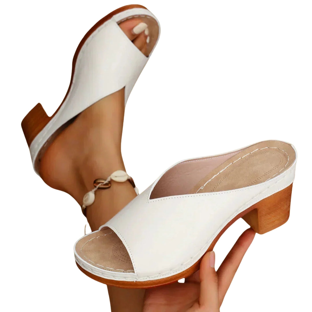 Eshal | Classic Open Toe Mule Heels with Block Heel