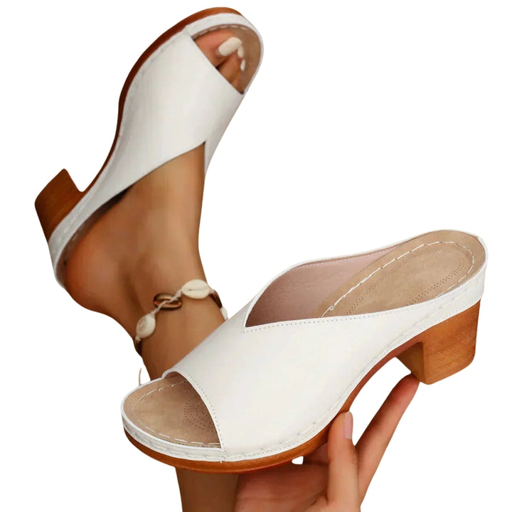 Eshal | Classic Open Toe Mule Heels with Block Heel
