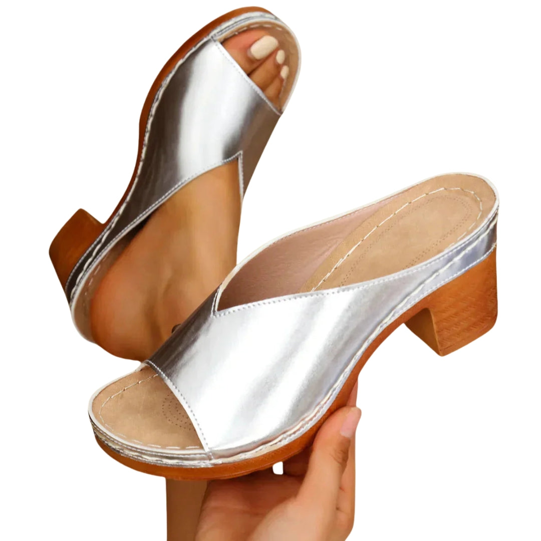 Eshal | Classic Open Toe Mule Heels with Block Heel