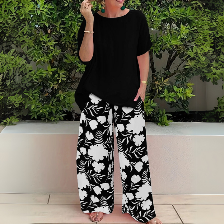 Estella | Two Piece Set with Short Sleeve Top and Floral Pants