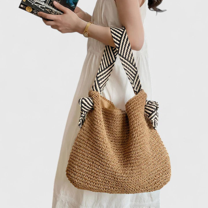 Etheline | Woven Shoulder Bag with Patterned Straps