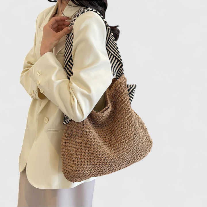 Etheline | Woven Shoulder Bag with Patterned Straps