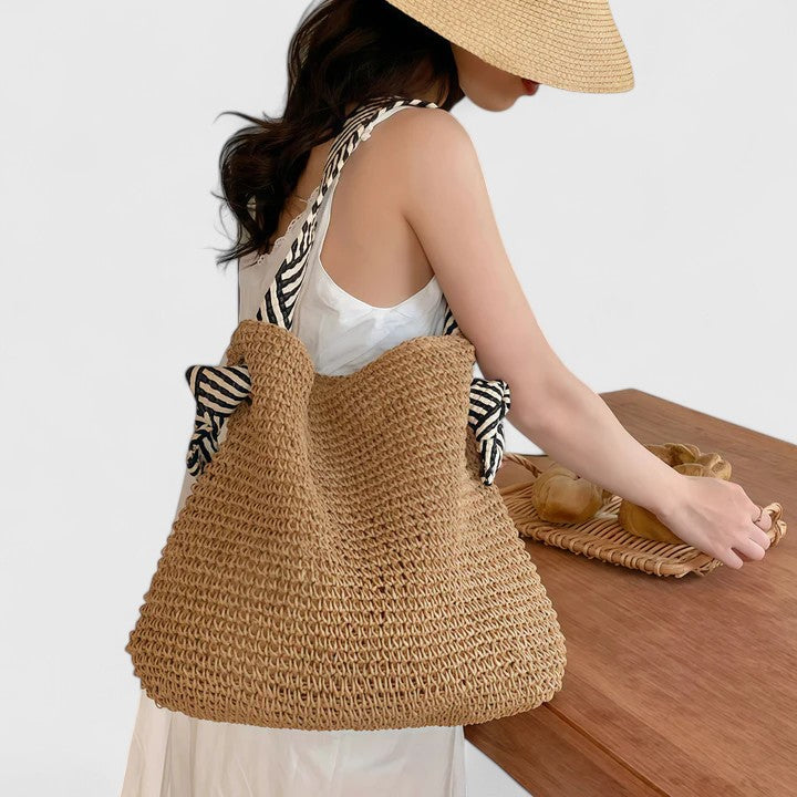 Etheline | Woven Shoulder Bag with Patterned Straps