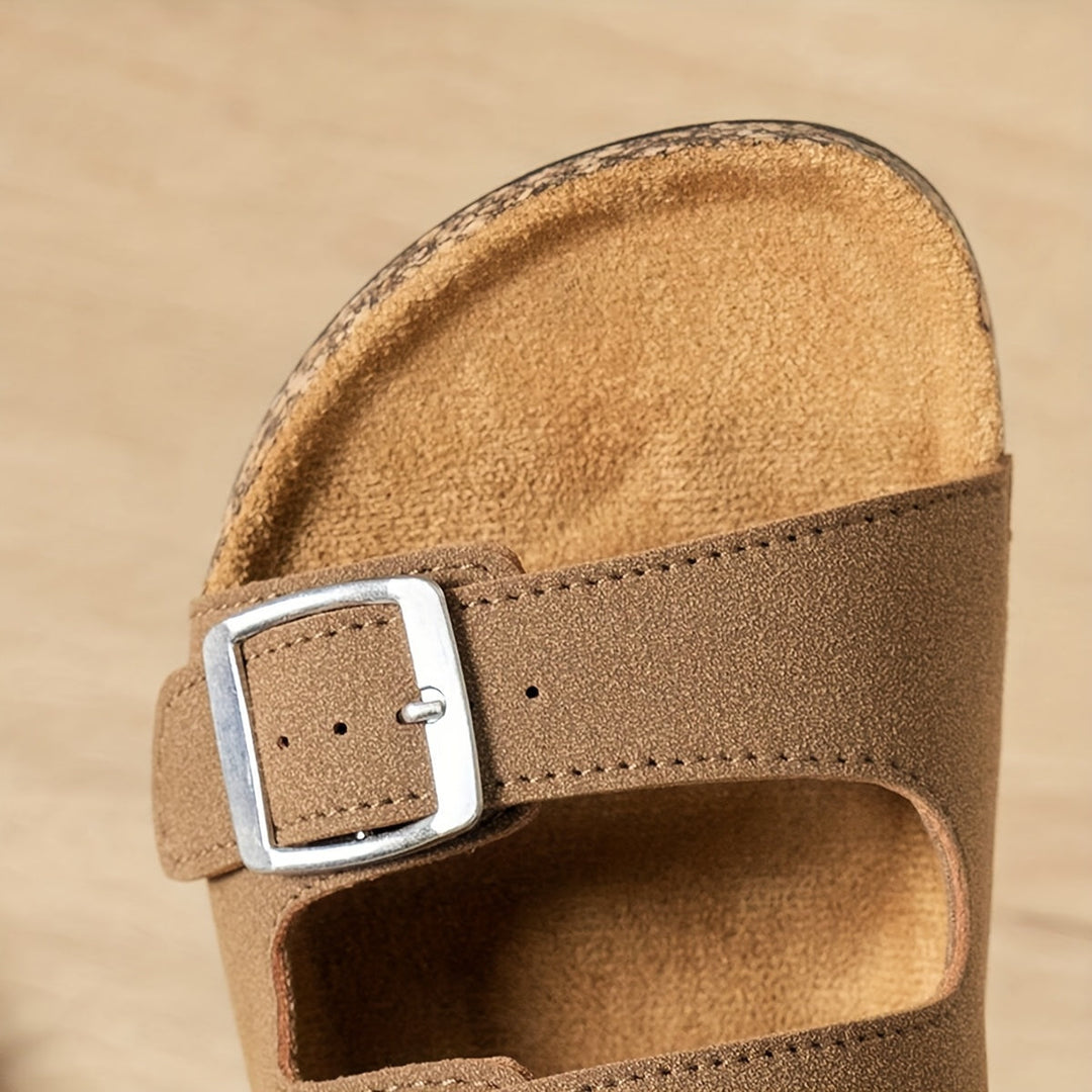Euphrosyne | Double Strap Slide Sandals with Buckles