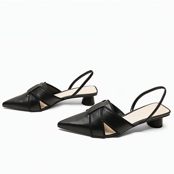 Evania | Pointed Toe Slingback Flats with Strap Detail