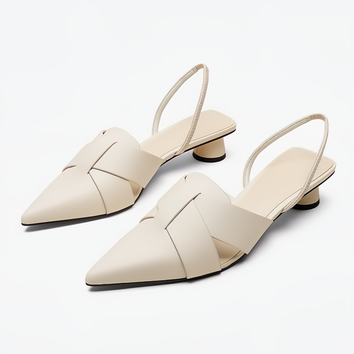 Evania | Pointed Toe Slingback Flats with Strap Detail