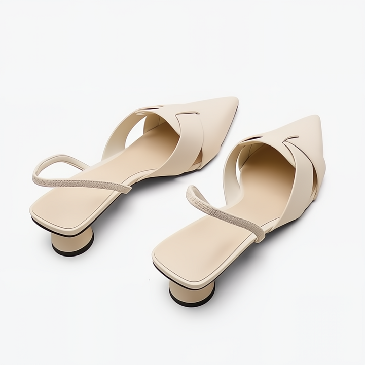Evania | Pointed Toe Slingback Flats with Strap Detail