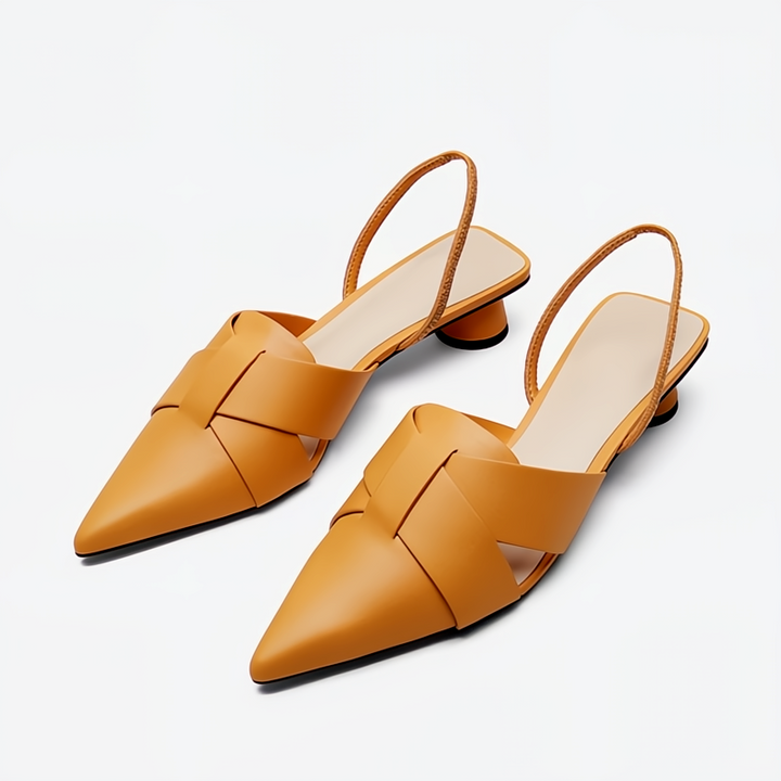 Evania | Pointed Toe Slingback Flats with Strap Detail