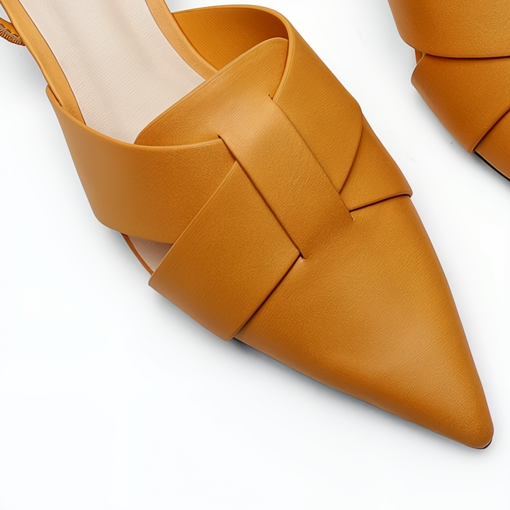 Evania | Pointed Toe Slingback Flats with Strap Detail