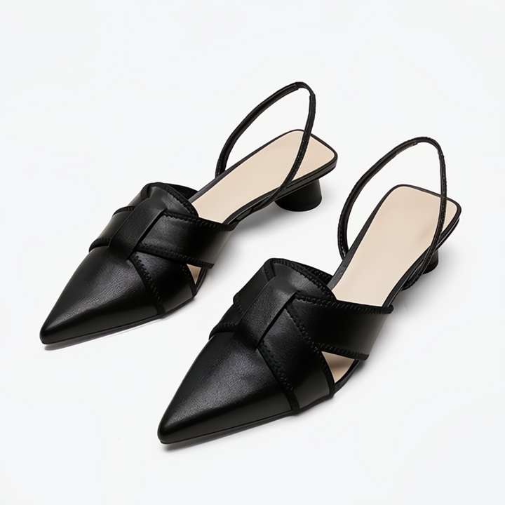Evania | Pointed Toe Slingback Flats with Strap Detail
