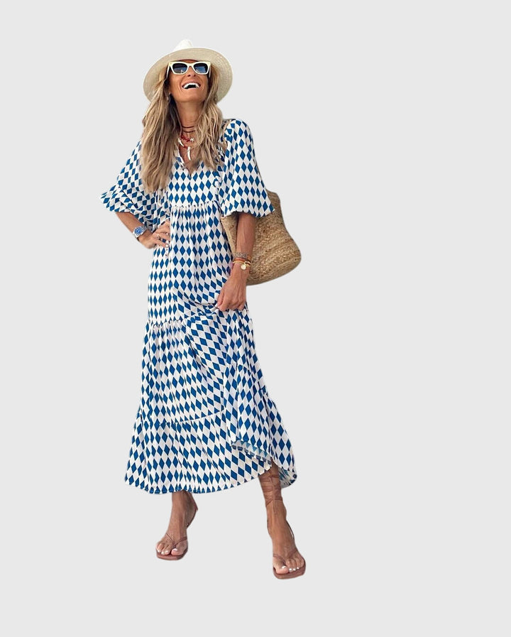 Evarisse | Boho Printed Maxi Dress with Puff Sleeves